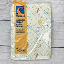 Carters Vintage NOS Fitted Crib Sheet Cotton Knit Baby Animals Print Prop USA