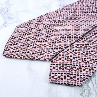 New Unused Salvatore Ferragamo Neck Tie Pink Red Chain Stripe 100