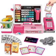 Rosa Registrierkasse Kinderkasse Scanner POS 2026 Lernspielzeug Kaufmannsladen