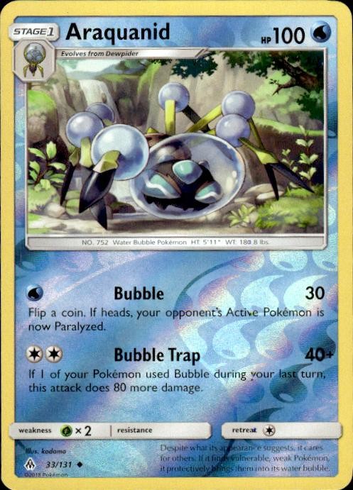 Pokemon Reverse Holo Araquanid SM - Forbidden Light 33/131 LP