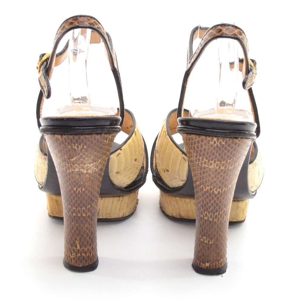 Scarpe sandalo donna Yves Saint Laurent Snake slingback plateau décolleté 37 7 marrone chiaro