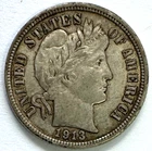 1913 Barber Dime, Uncertified, NR