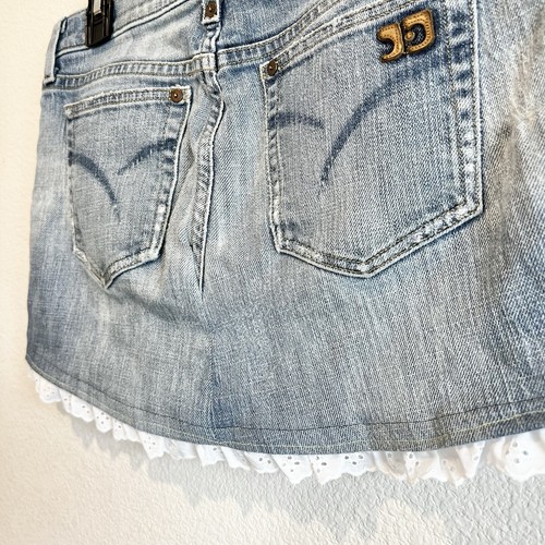 Y2K Reworked Joe’s Jeans Mini Skirt 28 Lace Hem Heart Patch Cottagecore Denim - Picture 7 of 8