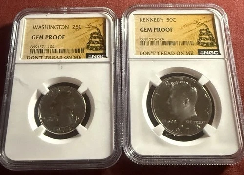 2 GEM PROOF NGC SLABS Kennedy Half Dollar and QUATER SET 1973s and 1974s