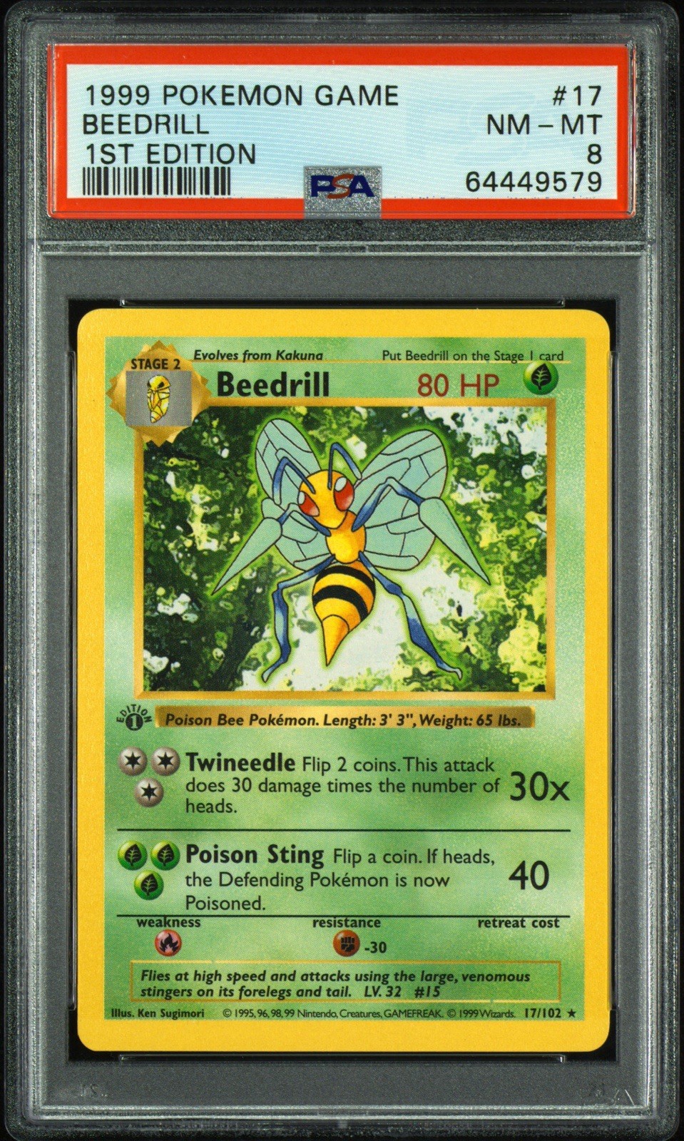 1999 POKEMON BASE SET 1ST EDITION #17 BEEDRILL PSA 8
