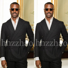 Black Men's Suit Peak Lapel Double Breasted Formal Business Wedding Groom Tuxedo