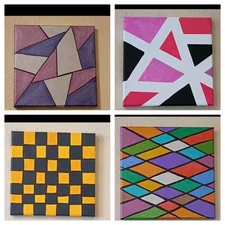 Handpainted Lot Of 4 Abstract Art Original Painting On Canvas Signed 8x8"