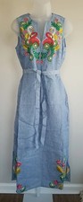Boden Cora Embroidered Linen Midi Dress US 6 NWT Tropical Birds Fruit Flamingo 