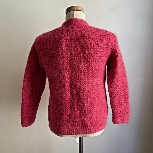 Vintage Hand Knit Pink Wool Cardigan Sweater Chunky Crochet Buttons Small - Picture 4 of 7