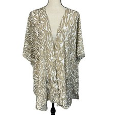 Chico s One Size Ruana Wrap Neutral Swirl Animal Print Lace Fabric Open Sides