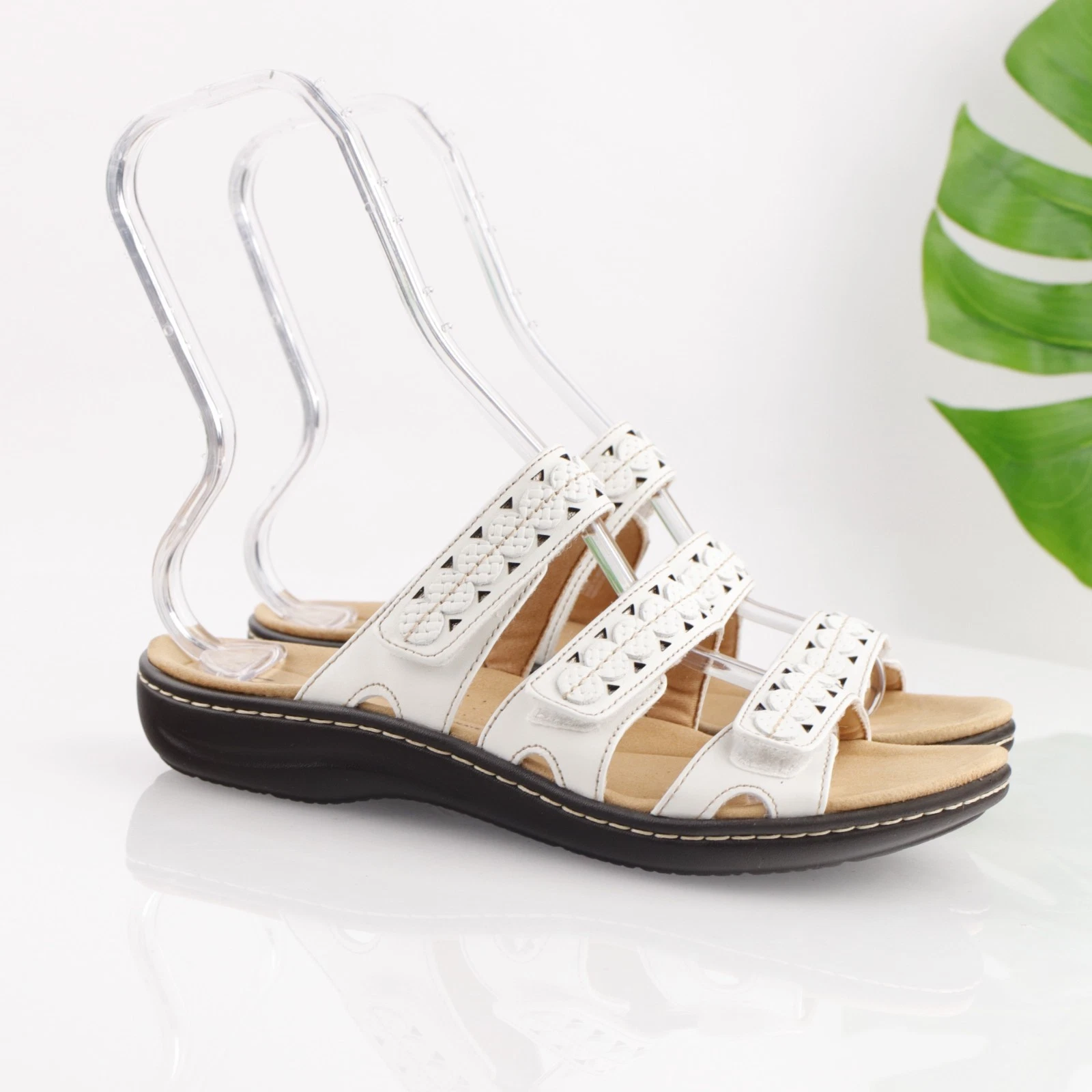 Sandalo donna Clarks Laurieann Cove taglia 8 M pelle bianco cinturino regolabile slide