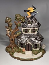 Halloween Ceramic Haunted House 16" tall Handmade Decor Witch Ghost VTG