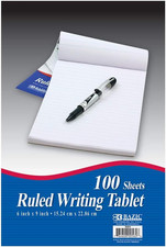 Ruled Writing Tablet, 6 x 9 in, 100 Sheets  Sturdy backing, Compact for notes,