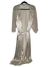 Val Mode Lingerie Long Tie Robe Light Peach Chiffon Sleeves Floral Collar Size L