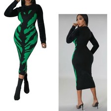 NWOT Black/Green Long Sleeve Midi Sweater Dress L