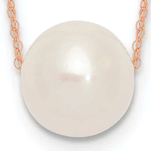 Collar fino de perlas cultivadas de agua dulce perforadas naturales redondas de oro rosa de 14k Foto 3 de 4