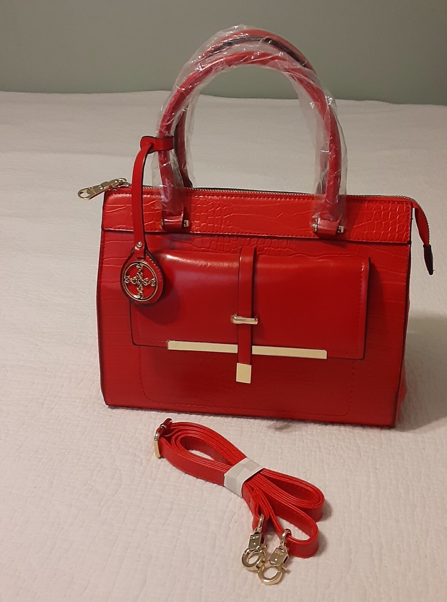 Stauer Red Leather Crocodile Pattern Handbag w/ Shoulder strap NEW