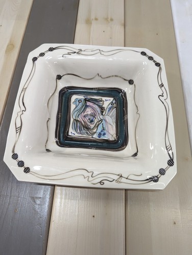 Nancy Salamon Clay Born Pottery Whimsical Ceramic Dish Square Bowl Hand Painted - Picture 2 of 6
