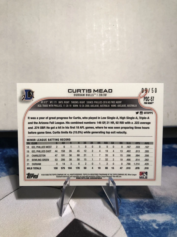 2022 Topps Pro Debut Chrome Gold Curtis Mead /50 #PDC-57 TAMPA BAY RAYS - Image 2 of 2