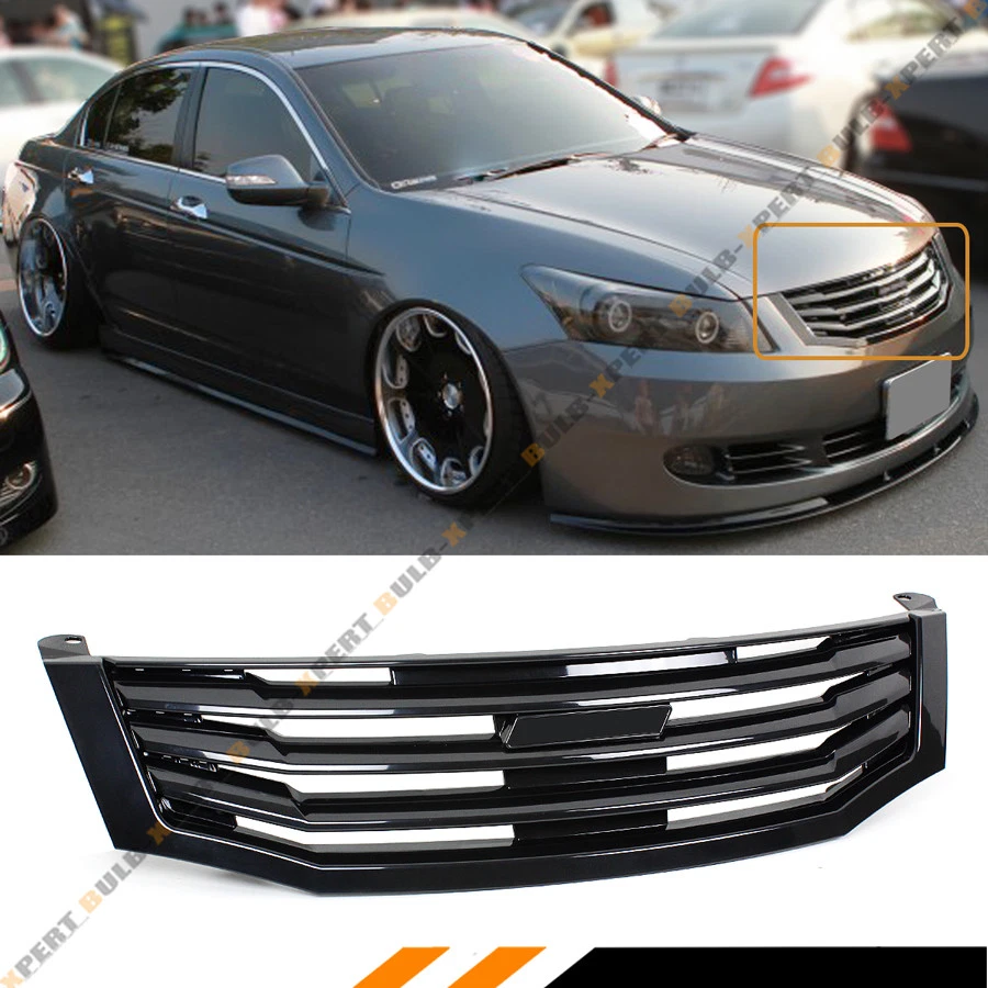 For 2008-2010 8th Gen Honda Accord 4 Door Sedan Glossy Black Front Grille Grill - Image 2 of 4