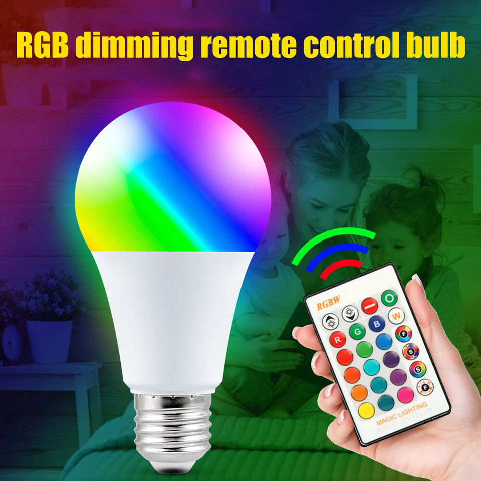4 Pack E26 LED Light Bulbs RGB Color Changing 3W A19 Cool White Bulb with Remote - Image 3 of 4