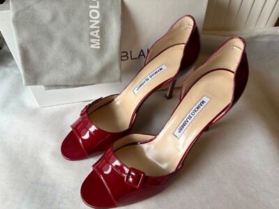 $785 NEW Manolo Blahnik Dorsay Patent Leather LINA Pumps Cranberry