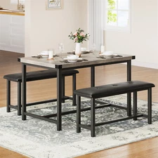 ⭐Dining Table Set for 4 with Upholstered Benches 3 Piece Kitchen Dining Table