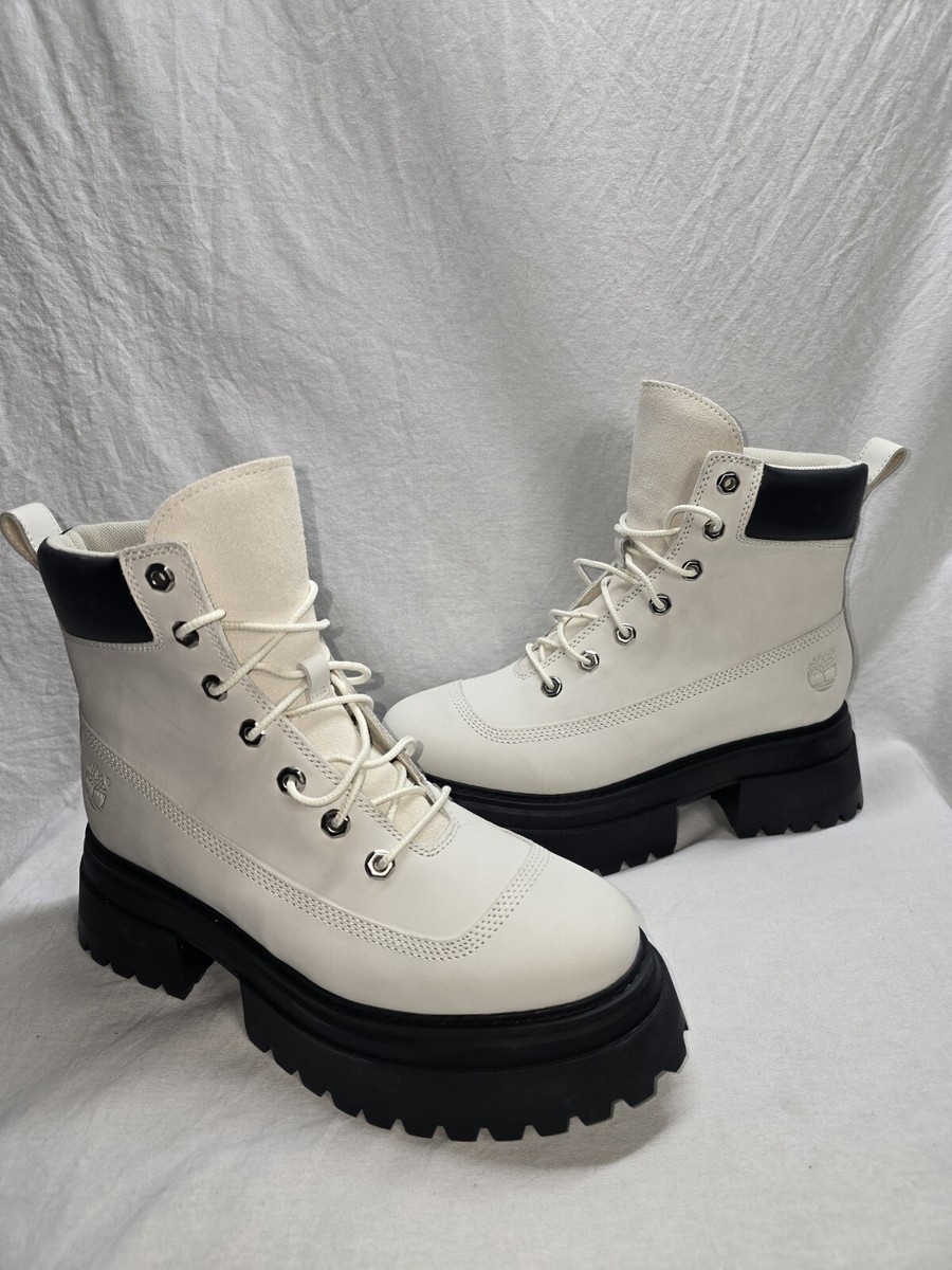 Timberland Sky White Leather Lace Up Chunky Platform Combat