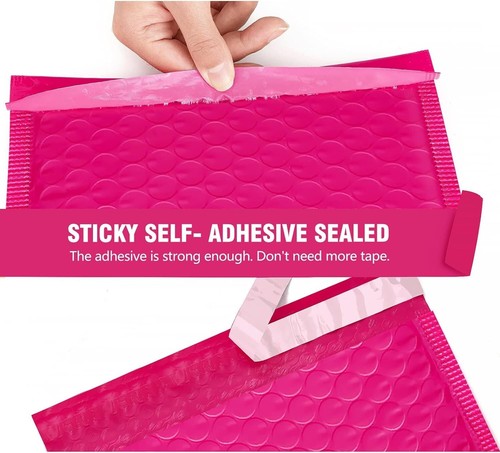 Strong Hot Pink Poly Bubble Mailers - Self Seal - 4x8 Inches - Small Business - Picture 6 of 10