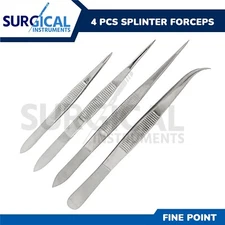 Splinter Forceps - Fine Point - Surgical Set of 4 Pieces Stainless German Grade