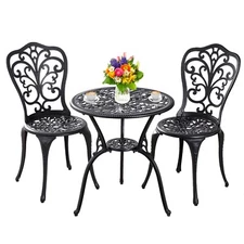 3Piece Bistro Set Outdoor Cast Aluminum Bistro Set,Bistro Table and Chairs Black
