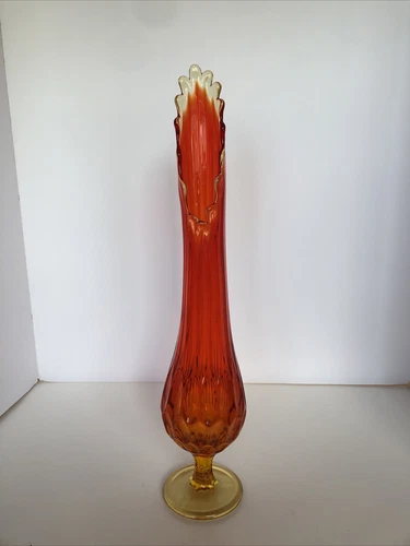 Vintage MCM Fenton Swung Vase Finger Print Amber/red/orange/amber amberina colon