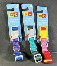 Lego Target Color Block Dog Collar Blue Purple,Red Pink,Green Teal Lot 3 Medium