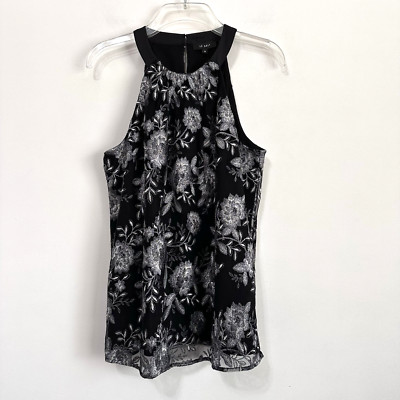 Le Gali Halter Tank Top Black Floral M Iva Sleeveless Floral Party Summer NWOT