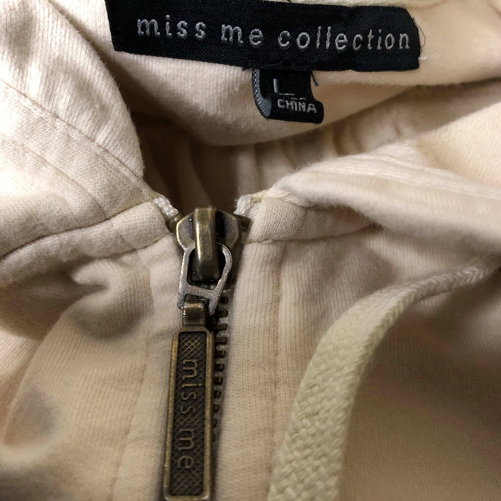 OFF WHITE Felpa con cappuccio Miss Me Collection donna L panna beige tunica senza maniche full zip
