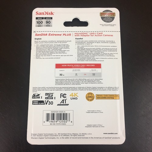 SanDisk Extreme Plus 32GB Micro SDHC SD 100MB/s 667x UHS-I with Adapter 4K UHD - Picture 2 of 4