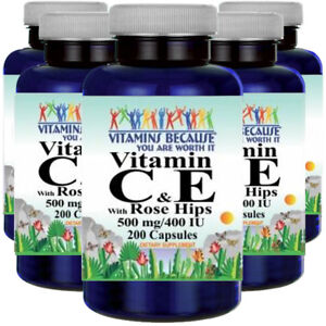 Details About Vitamin C 500mg Vitamin E 400iu D Alpha Mixed Tocopherols Rosehips 5x200 Caps