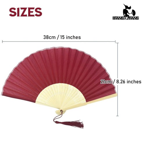 Hand Fan Maroon Red Silky Feel Bamboo Ribs Organza Bag Wedding Party Favour - Picture 5 of 12