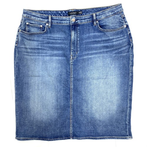 Lauren Ralph Lauren Woman Plus Blue Cotton Blend Denim Skirts penci