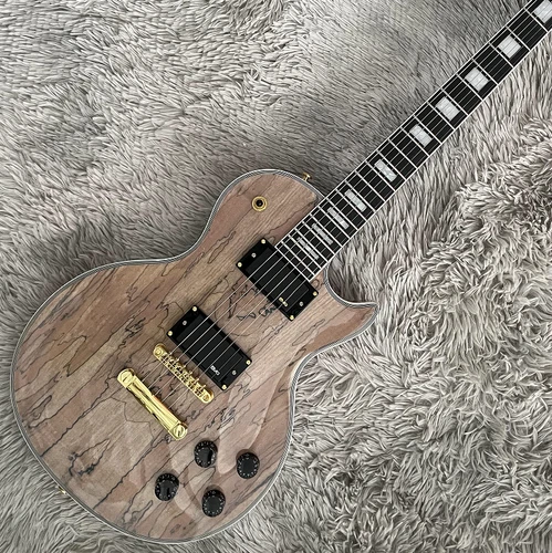LP Electric Guitar Nature Burl Maple Top Bone Nut Gold Hardware H-H Pickups