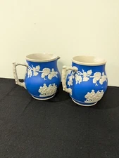 Matching Copeland Spode Blue Jasperware Tavern Scene Pitchers
