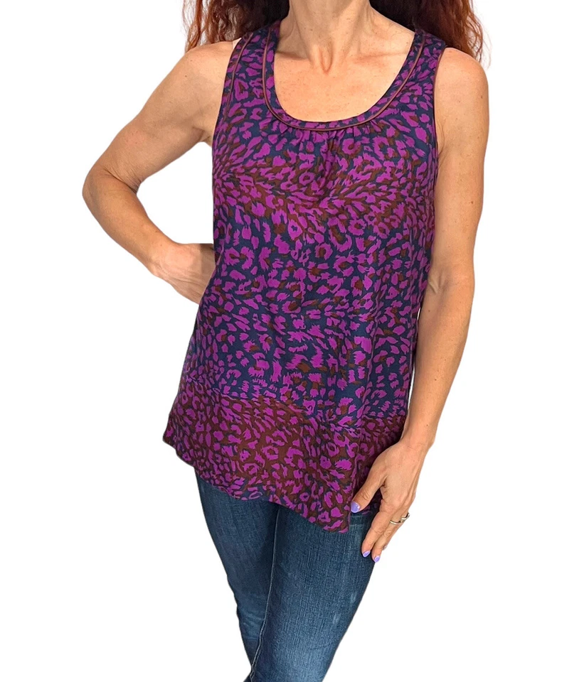 CAMISETA SIN MANGAS MARC BY MARC JACOBS 100% SEDA AZUL PÚRPURA ANIMAL PRINT M Foto 3 de 4