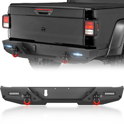 Rear Bumper For 2020-2025 Jeep Gladiator JT 2/4 Drs W/ Sensor Holes & LED Lights