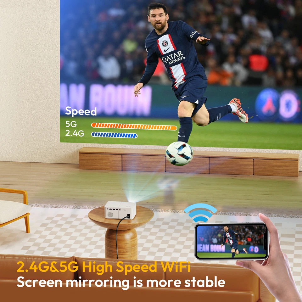 15000 Lumens 4K 1080P Projector 5G WiFi Bluetooth Mini LED Home Theater Cinema - Image 3 of 4