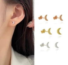 Sterling silver 925 Tiny Crescent Moon Stud Earrings Rose Gold/Gold/Silver A3