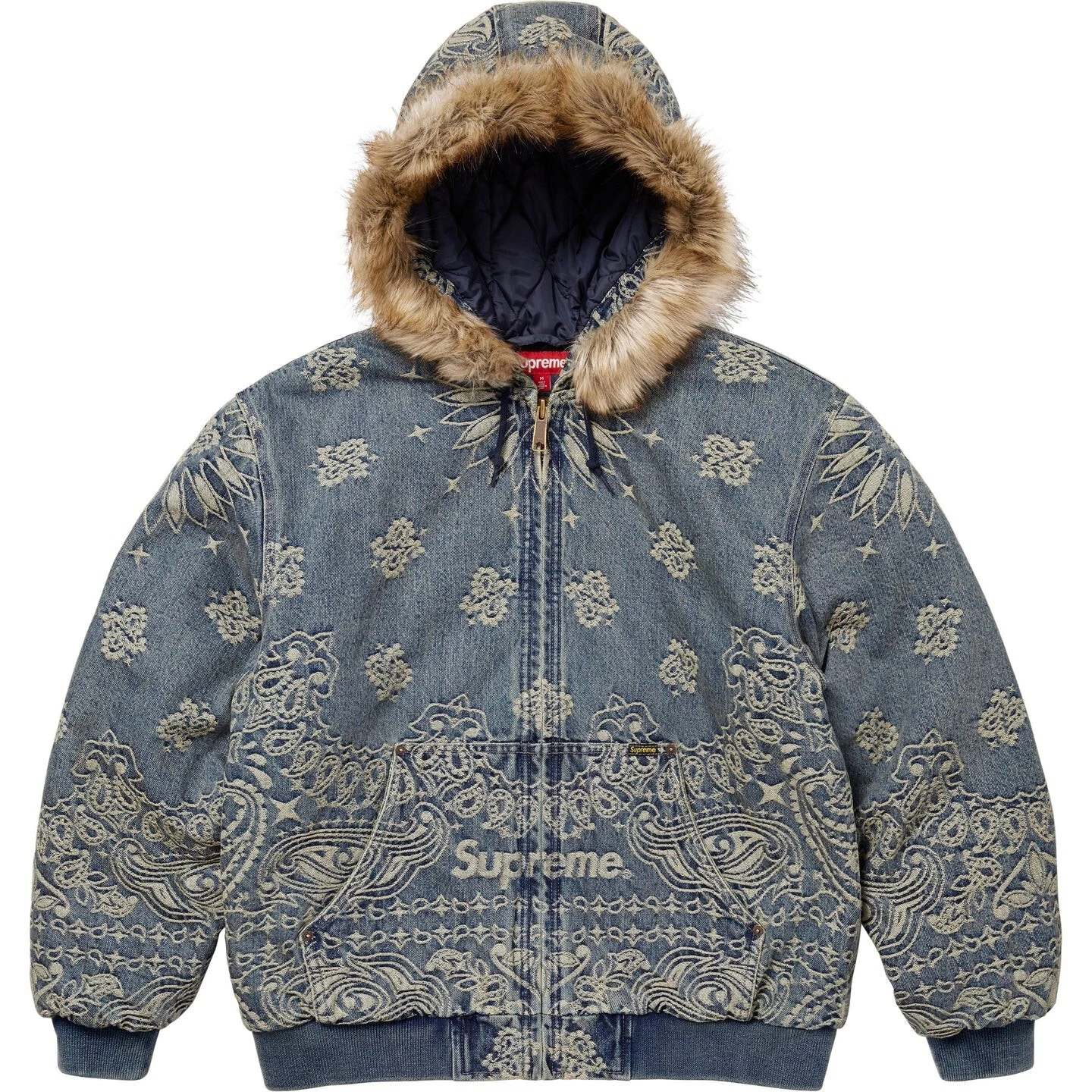 Veste de travail à capuche en denim jacquard Supreme Bandana bleu taille M