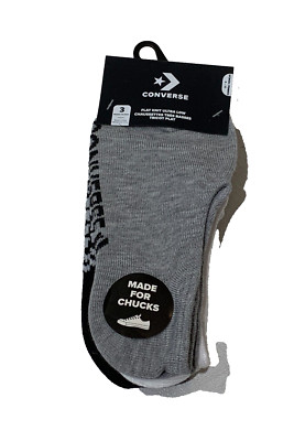 3-Pair New Converse Flat Knit Ultra Low Socks Black White Gray Women's Size 4-10