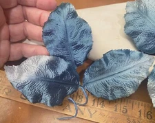 vintage millinery 1940s silk satin leaves teal shaded 1 tri leaf spray Japan