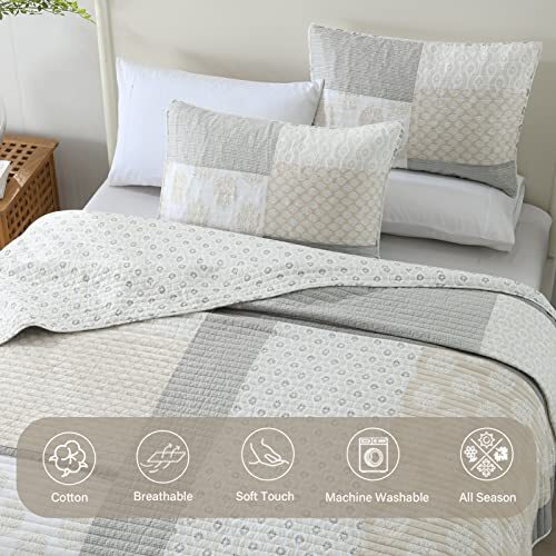 Quilt Set Queen Size 100 Cotton Queen Queen (90"x98") Moonbeam/Grey