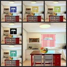 3PC K66 SHEER VOILE ROD POCKET SOLID DESIGN WINDOW KITCHEN CURTAIN SET